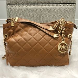 Michael Kors Susannah Quilted Tote Bag - Light Brown/Cognac & Gold